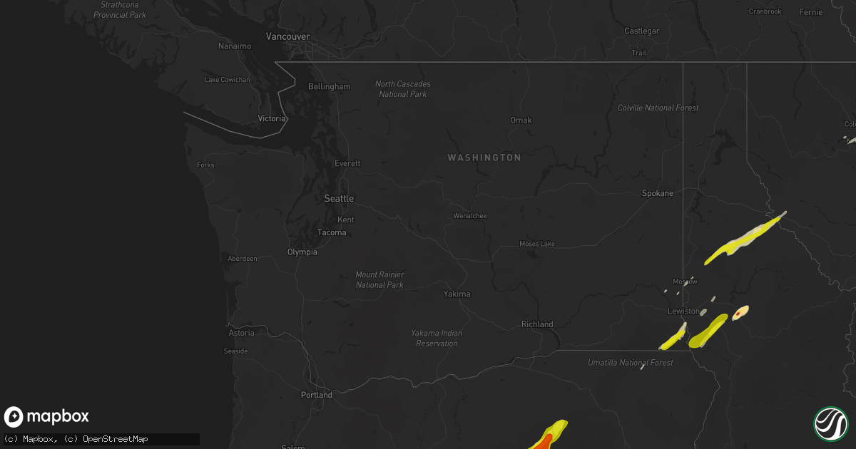 Hail map in Washington on June 8, 2016