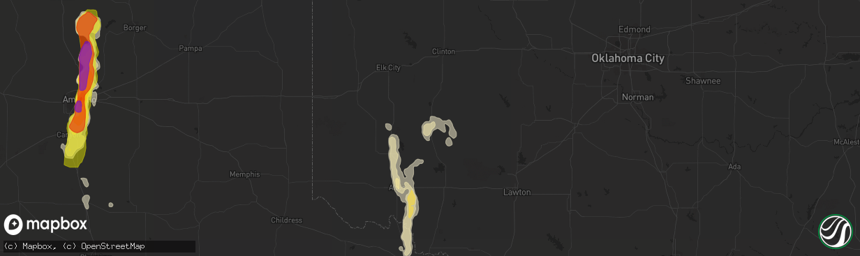 Hail map in Hobart, OK on June 8, 2017