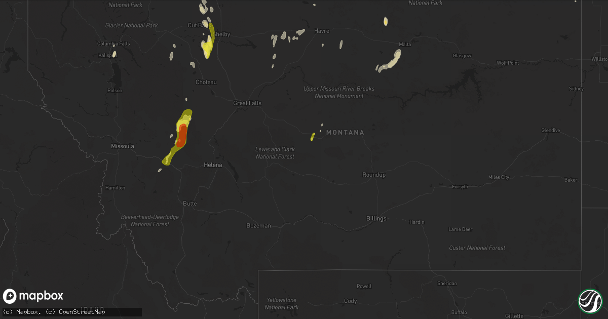 Hail map in Montana on June 8, 2017