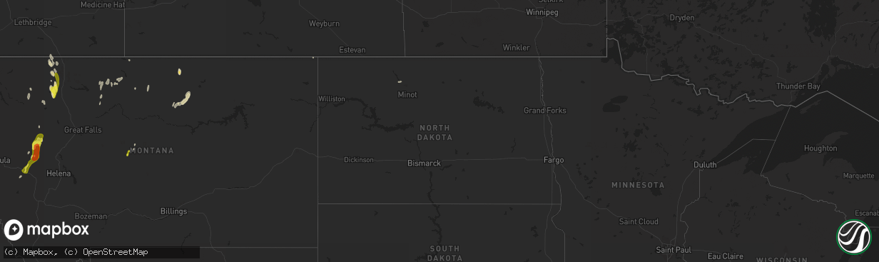 Hail map in North Dakota on June 8, 2017