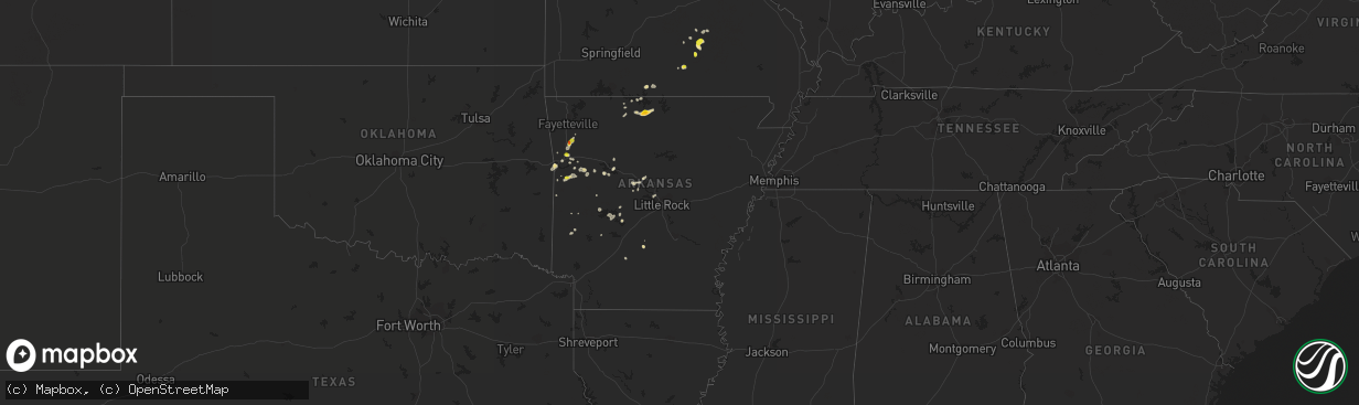 Hail map in Arkansas on June 8, 2018