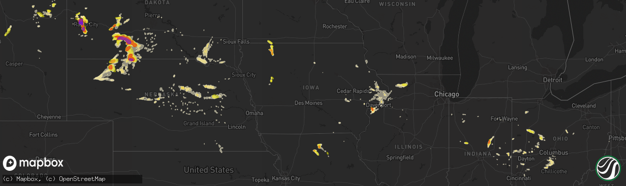 Hail map in Iowa on June 8, 2018