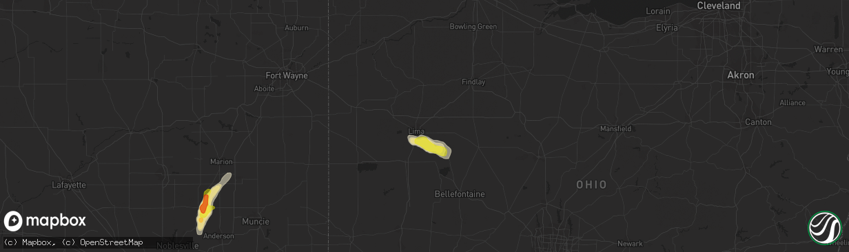 Hail map in Lima, OH on June 8, 2018