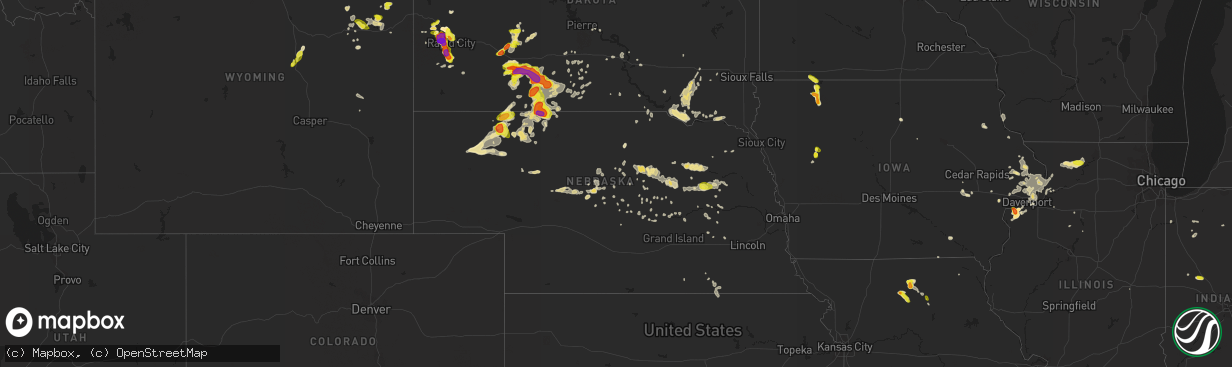 Hail map in Nebraska on June 8, 2018