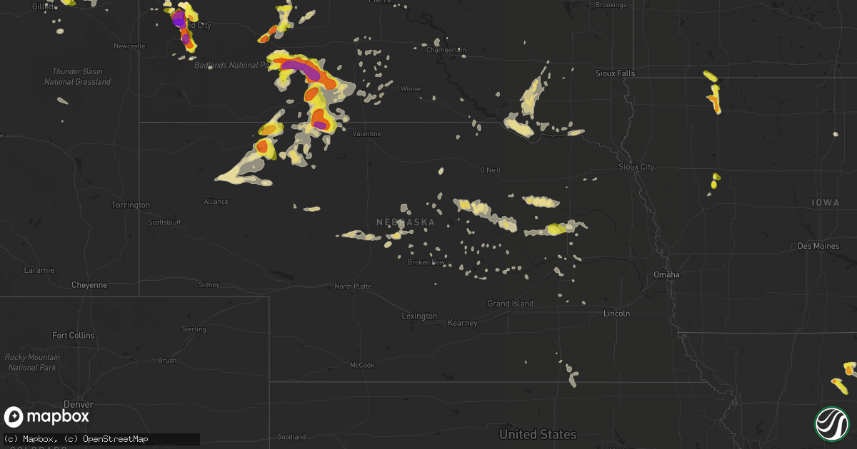 Hail map in Nebraska on June 8, 2018