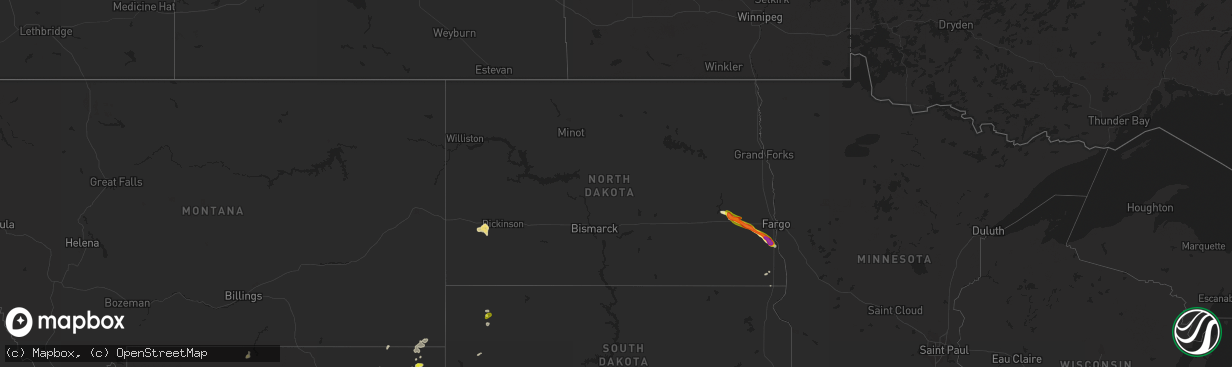 Hail map in North Dakota on June 8, 2018