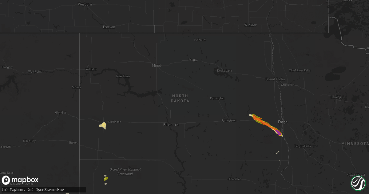 Hail map in North Dakota on June 8, 2018