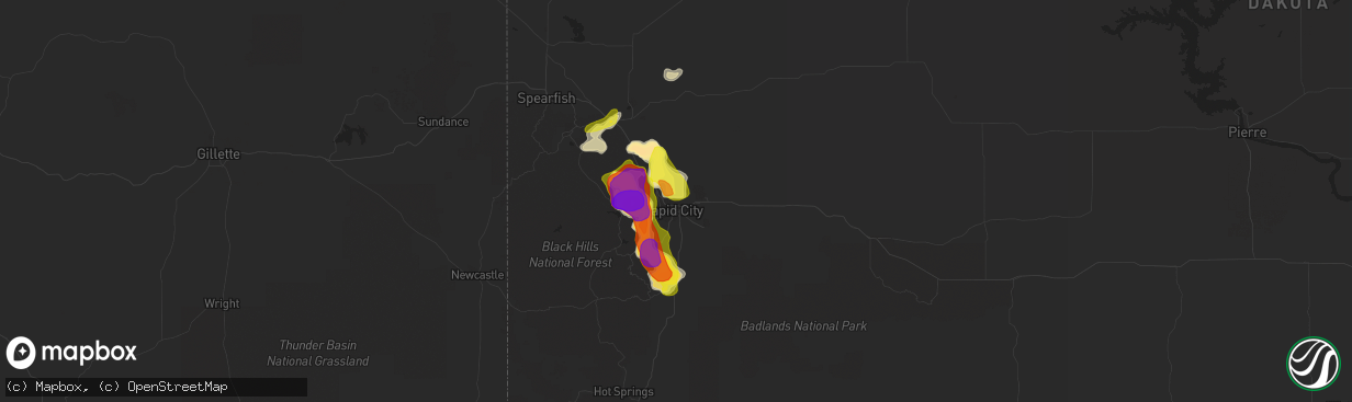 Hail map in Rapid City, SD on June 8, 2018