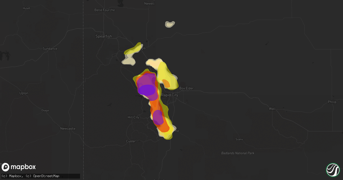 Hail map in Rapid City, SD on June 8, 2018