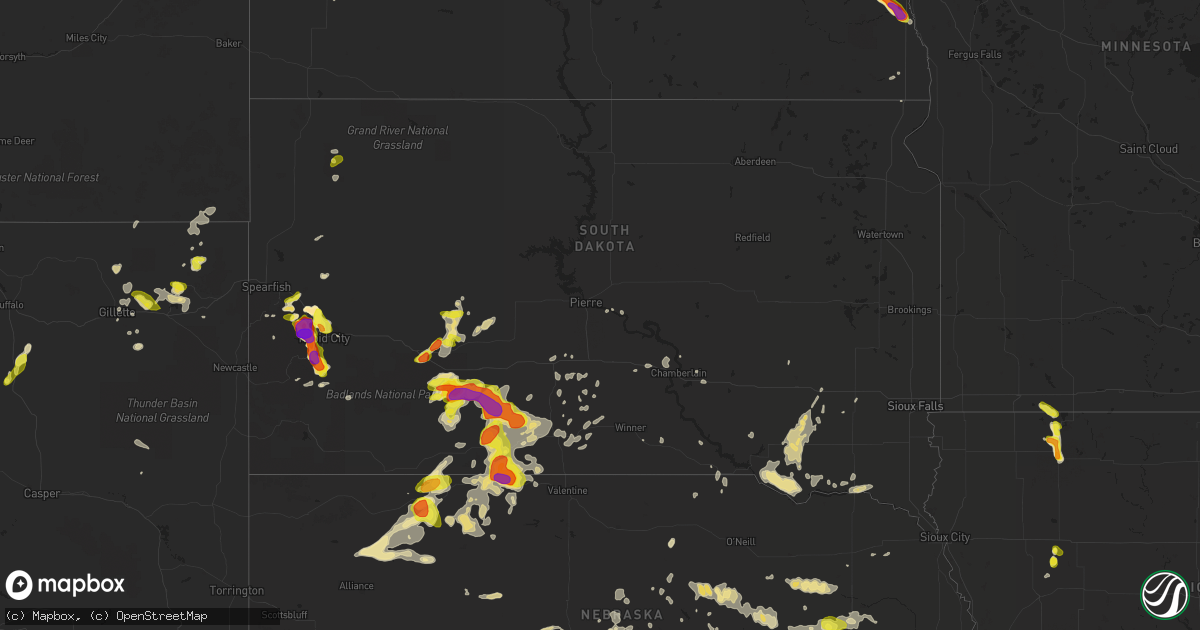 Hail map in South Dakota on June 8, 2018