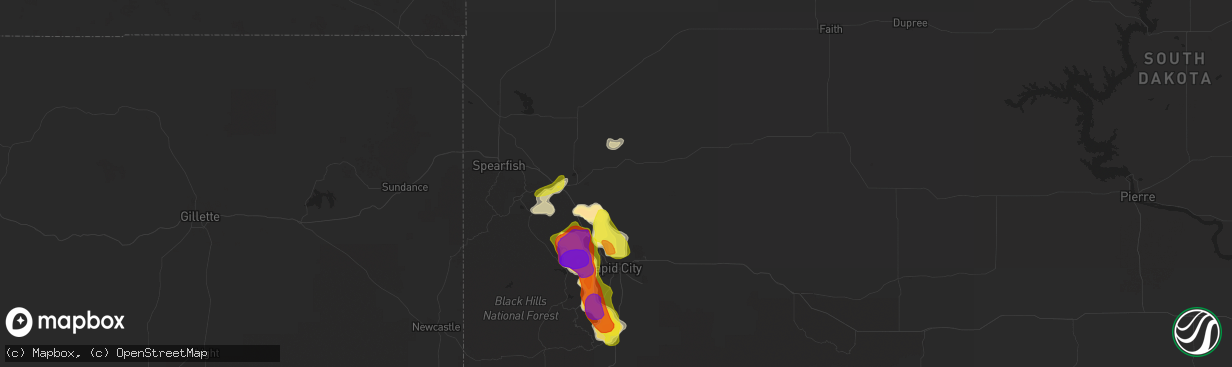 Hail map in Sturgis, SD on June 8, 2018