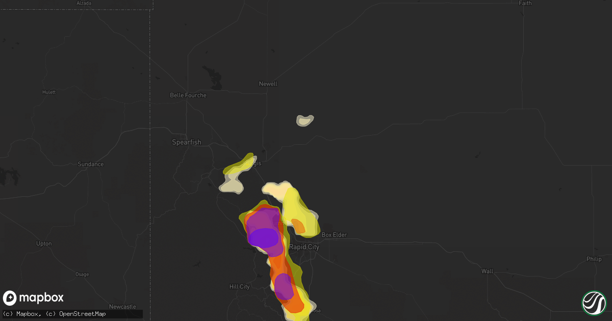 Hail map in Sturgis, SD on June 8, 2018