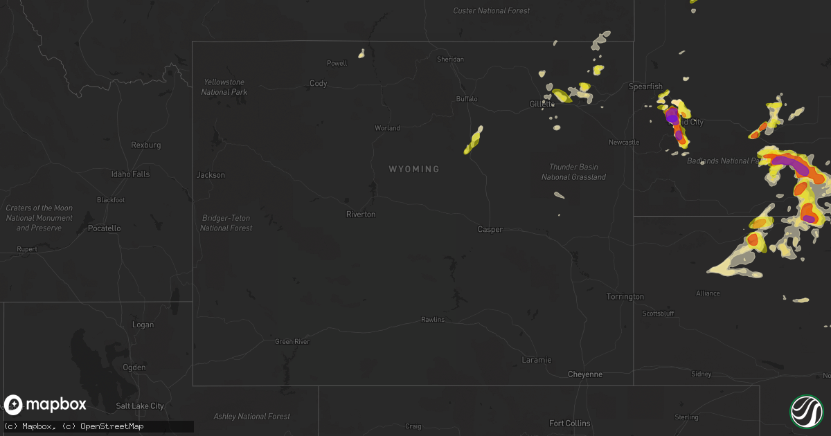 Hail map in Wyoming on June 8, 2018