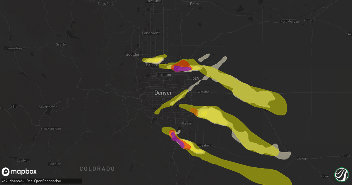 Hail map in Aurora, CO on June 8, 2019