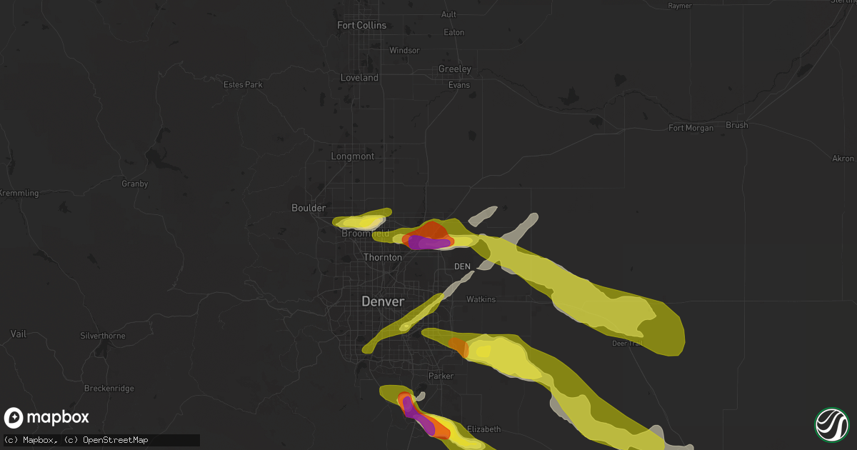 Hail map in Brighton, CO on June 8, 2019
