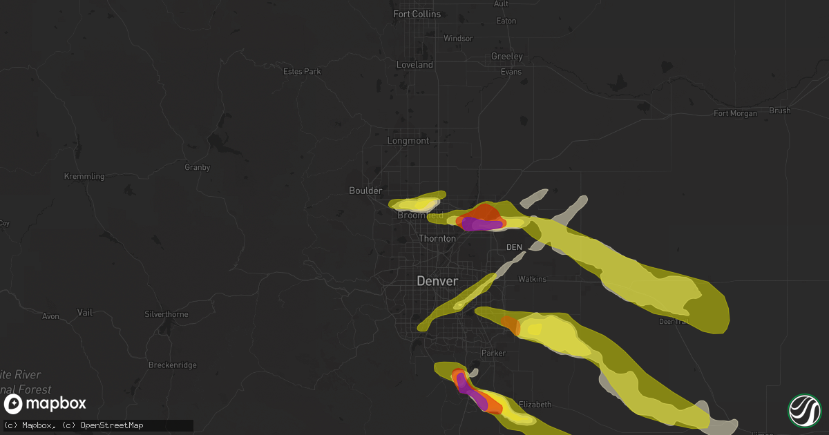 Hail map in Broomfield, CO on June 8, 2019