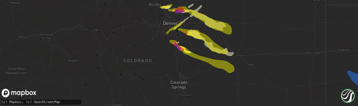 Hail map in Castle Rock, CO on June 8, 2019