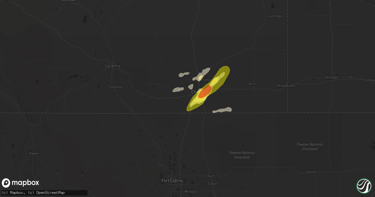Hail map in Cheyenne, WY on June 8, 2019