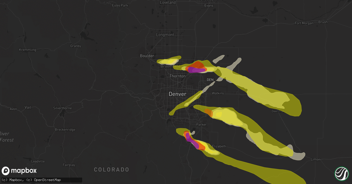 Hail map in Denver, CO on June 8, 2019