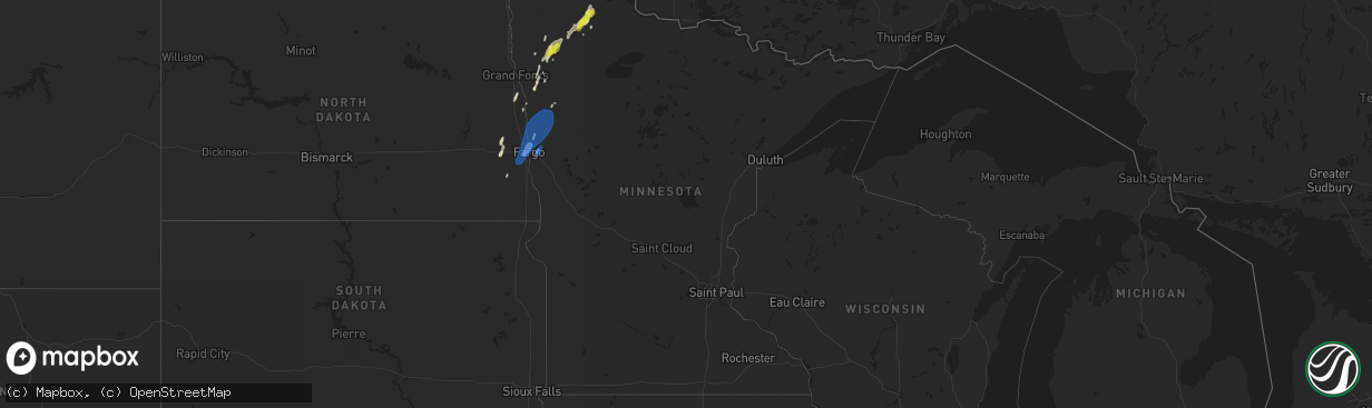 Hail map in Minnesota on June 8, 2019