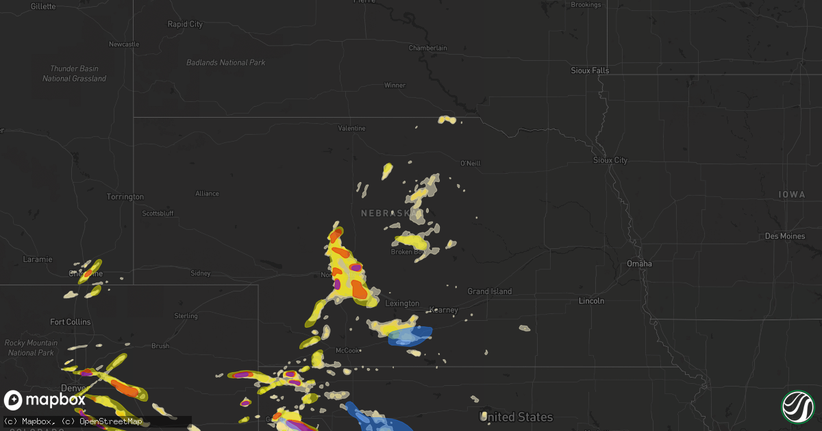 Hail map in Nebraska on June 8, 2019