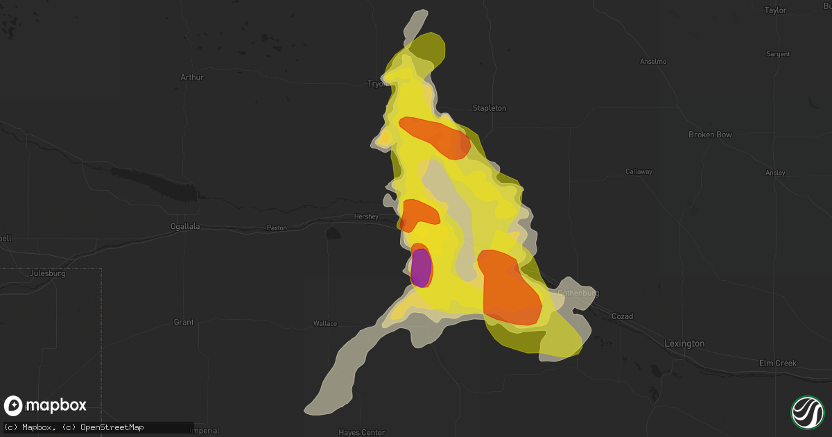 Hail map in North Platte, NE on June 8, 2019