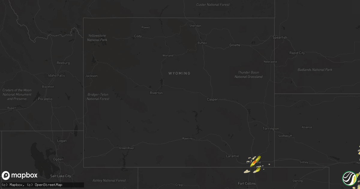 Hail map in Wyoming on June 8, 2019