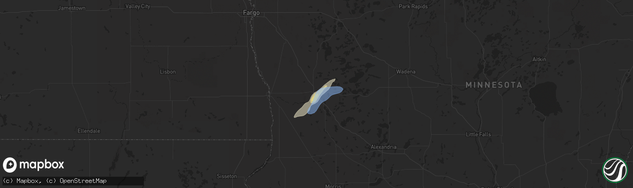 Hail map in Fergus Falls, MN on June 8, 2020