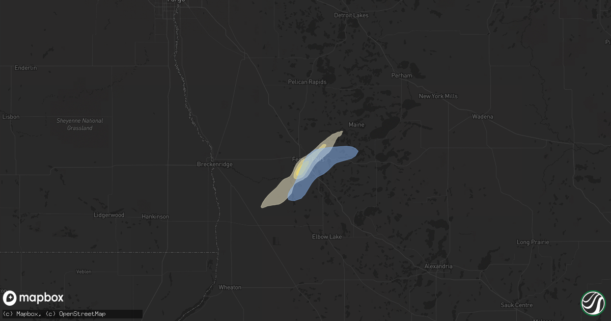 Hail map in Fergus Falls, MN on June 8, 2020