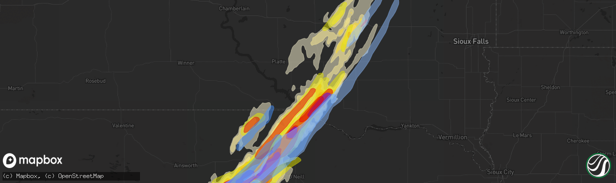 Hail map in Lake Andes, SD on June 8, 2020