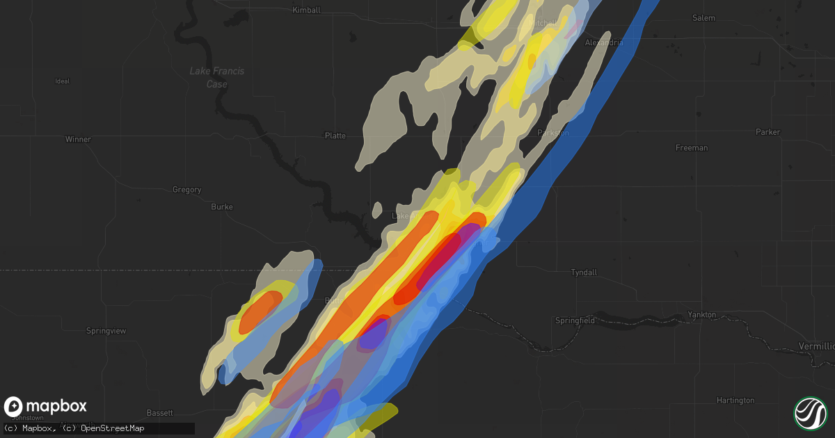 Hail map in Lake Andes, SD on June 8, 2020