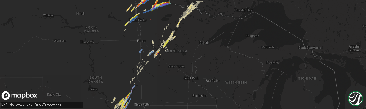 Hail map in Minnesota on June 8, 2020