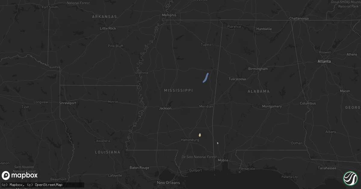 Hail map in Mississippi on June 8, 2020