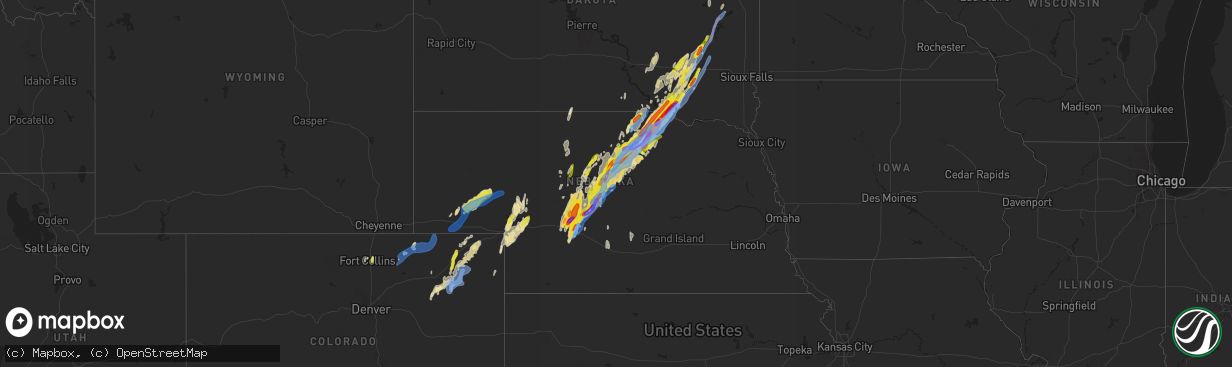 Hail map in Nebraska on June 8, 2020