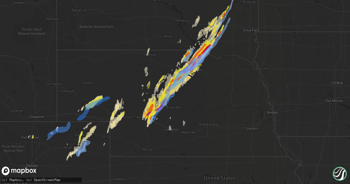 Hail map in Nebraska on June 8, 2020