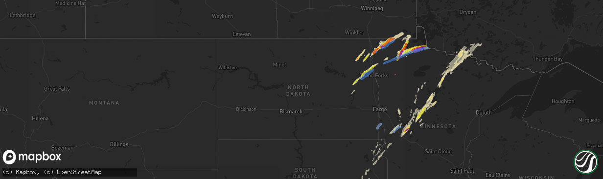 Hail map in North Dakota on June 8, 2020