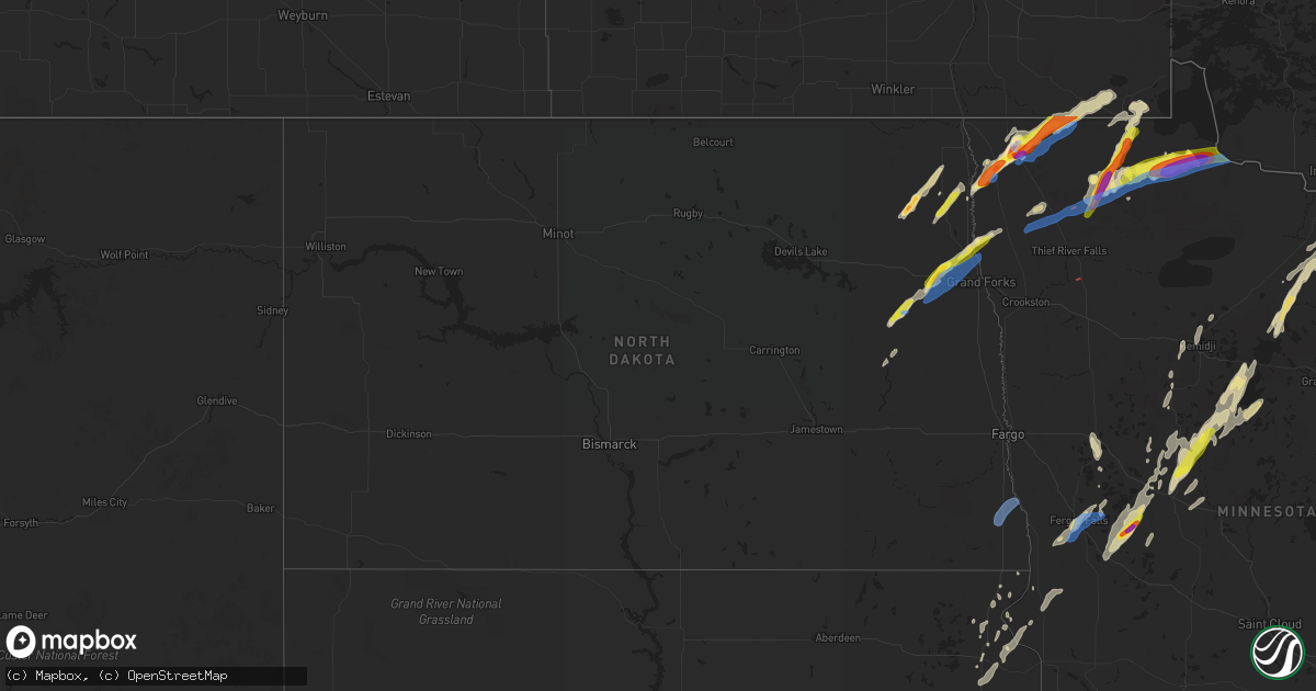 Hail map in North Dakota on June 8, 2020