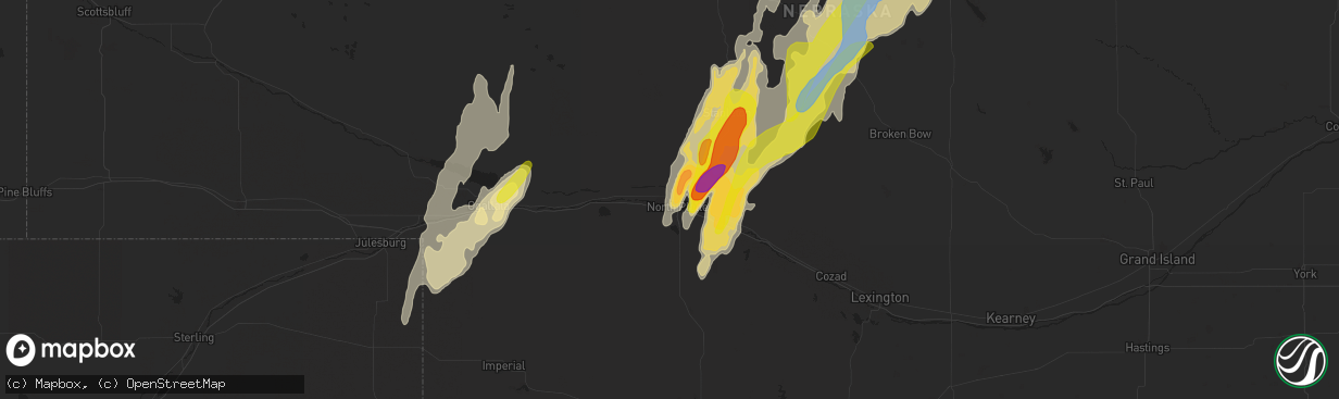 Hail map in North Platte, NE on June 8, 2020