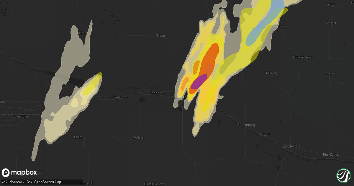 Hail map in North Platte, NE on June 8, 2020