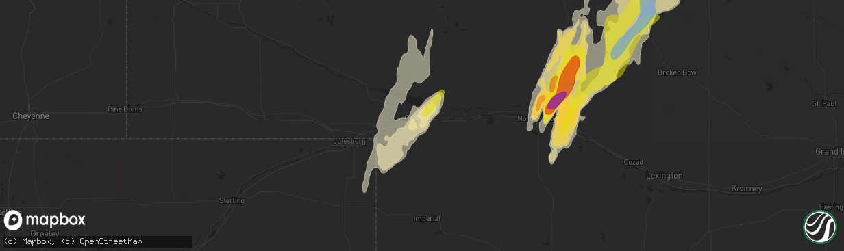 Hail map in Ogallala, NE on June 8, 2020