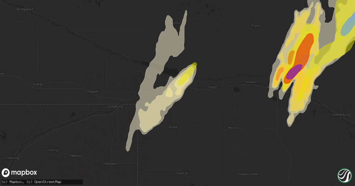 Hail map in Ogallala, NE on June 8, 2020