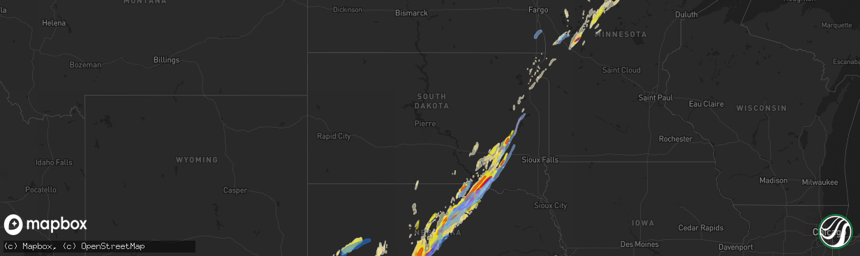 Hail map in South Dakota on June 8, 2020