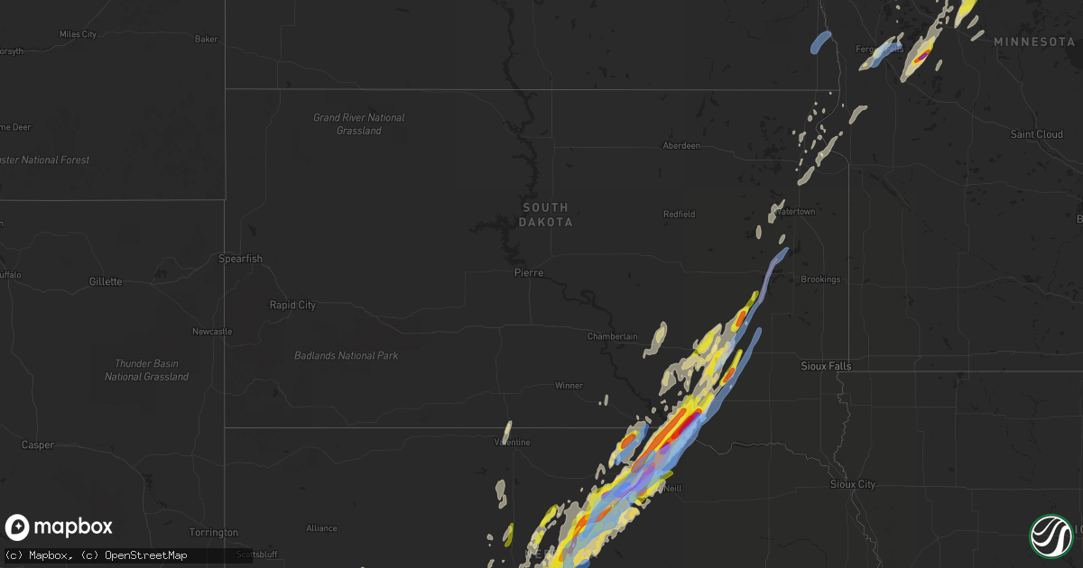 Hail map in South Dakota on June 8, 2020