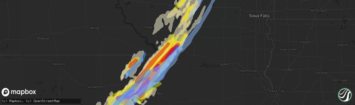 Hail map in Wagner, SD on June 8, 2020