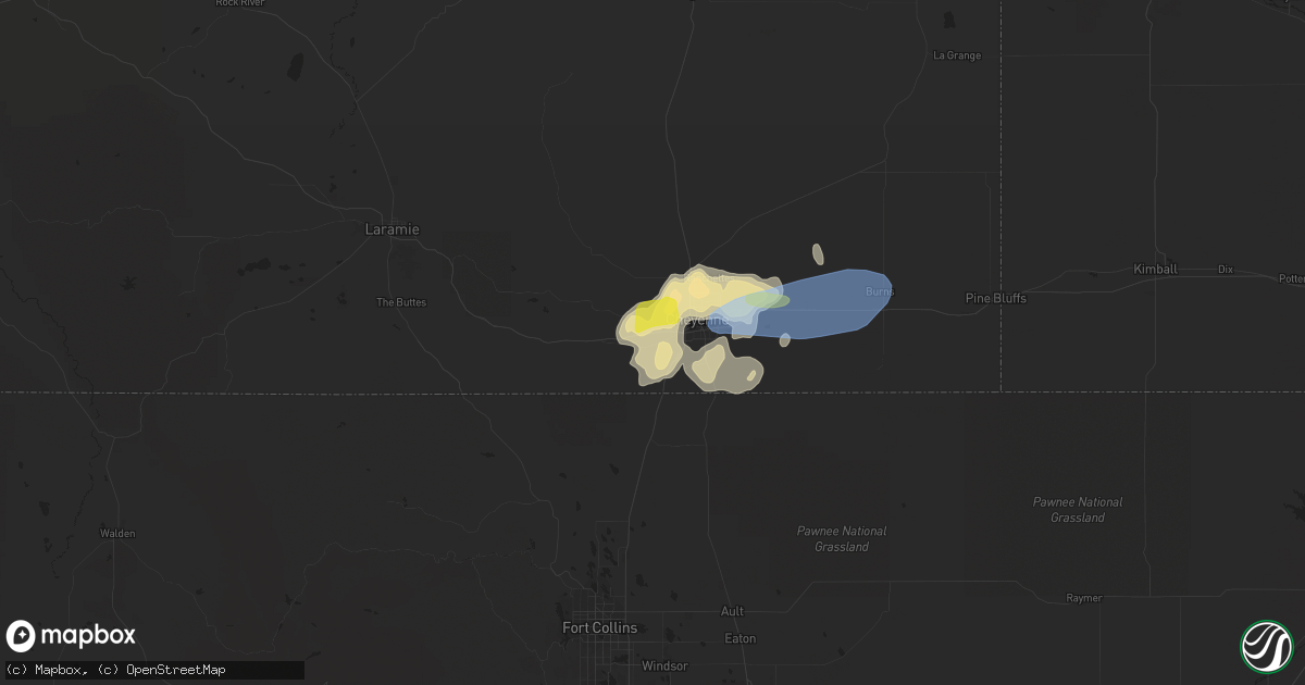 Hail map in Cheyenne, WY on June 8, 2021