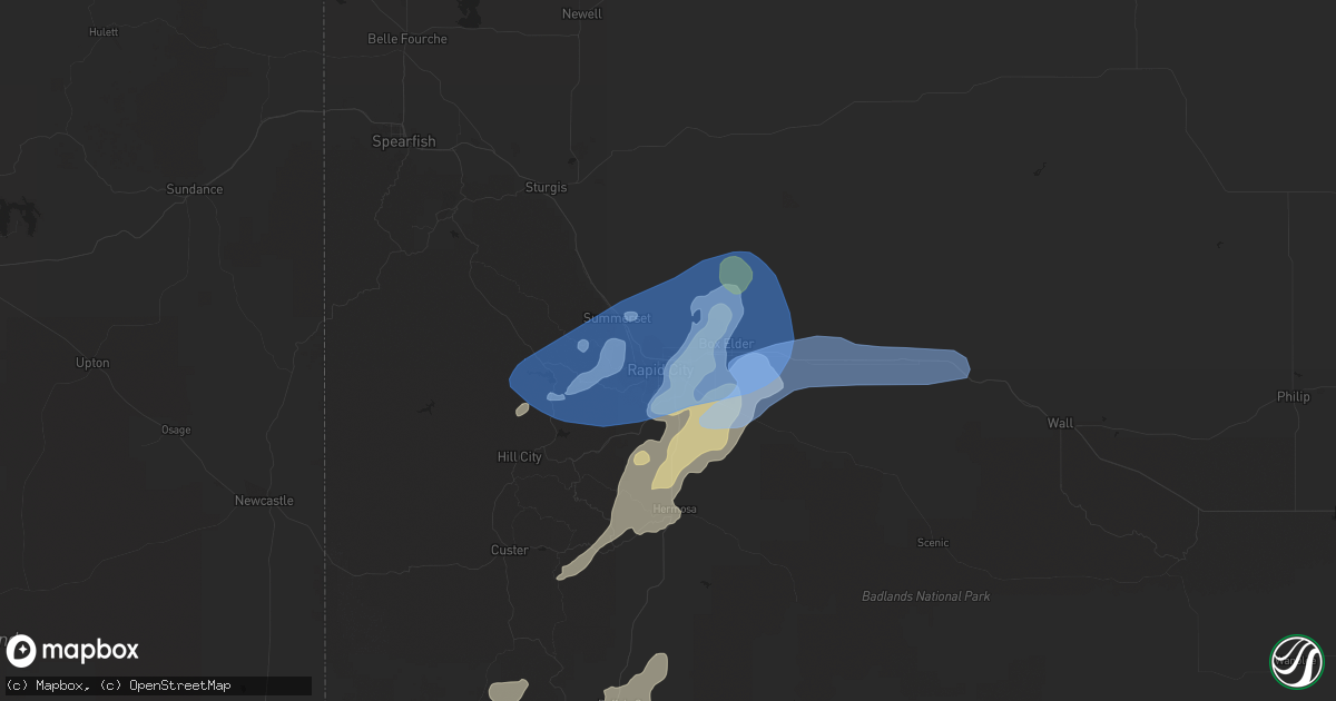 Hail map in Rapid City, SD on June 8, 2021