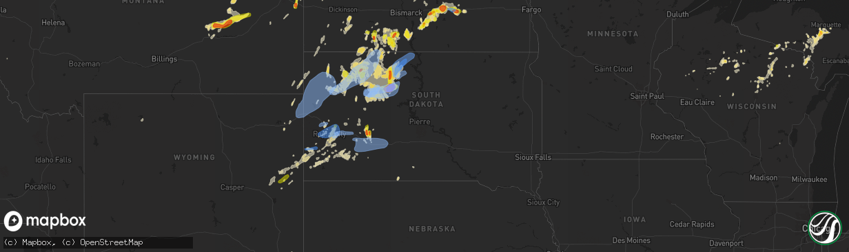Hail map in South Dakota on June 8, 2021