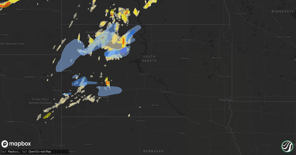 Hail map in South Dakota on June 8, 2021