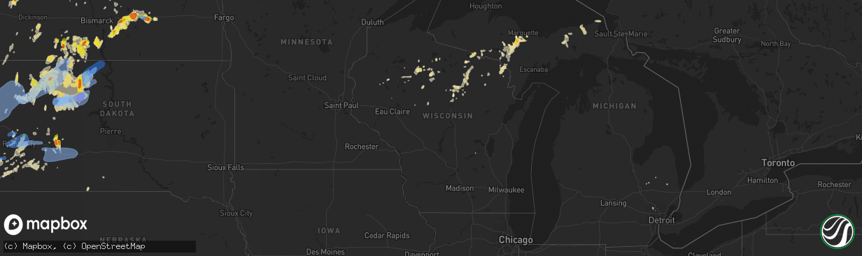 Hail map in Wisconsin on June 8, 2021