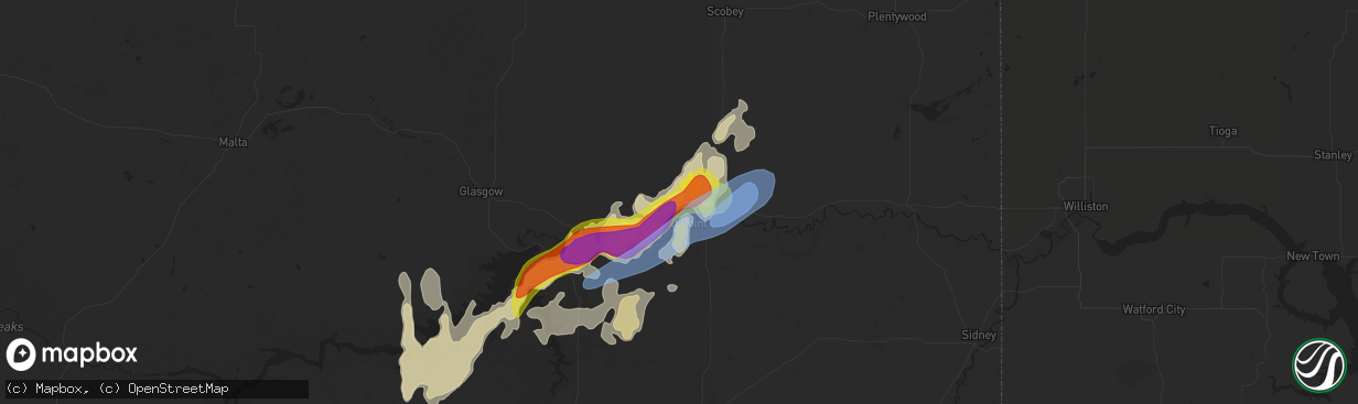 Hail map in Wolf Point, MT on June 8, 2021